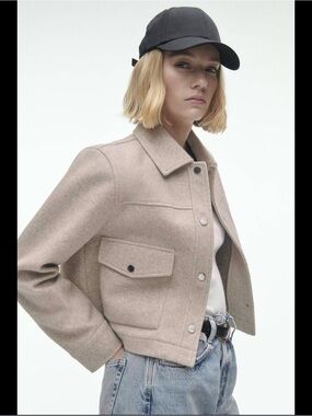 Zara Taupe Zip-Front Wool-Blend Jacket